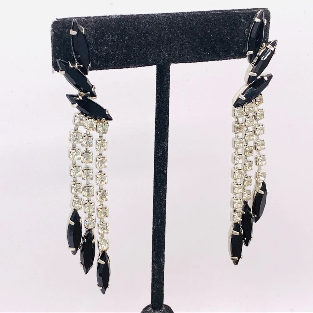 Vintage rhinestone fringe earrings dangles NOS